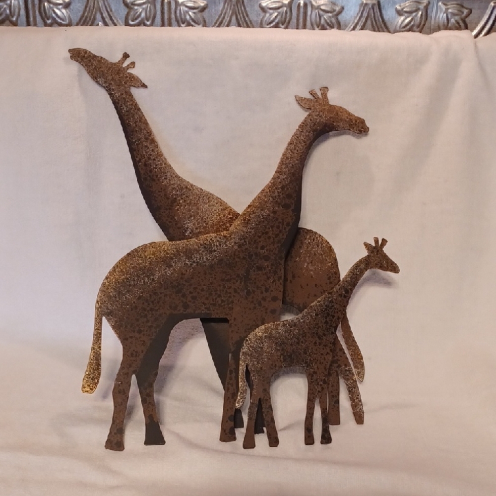 Home Interiors Brown Giraffe Family Sculpture 3-d Metal Wall Decor